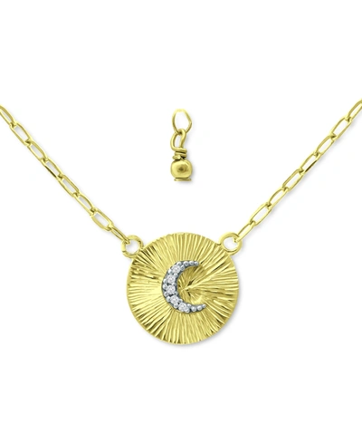 Giani Bernini Cubic Zirconia Moon Disc Pendant Necklace, 16" + 2" Extender, Created For Macy's In Gold Over Silver