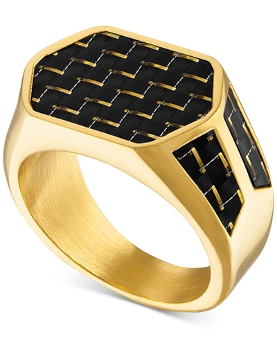 Esquire Men's Jewelry Black & Blue Carbon Fiber Beveled Ring, (also In Black & Gold Carbon Fiber), Created For Macy's In Gold-tone