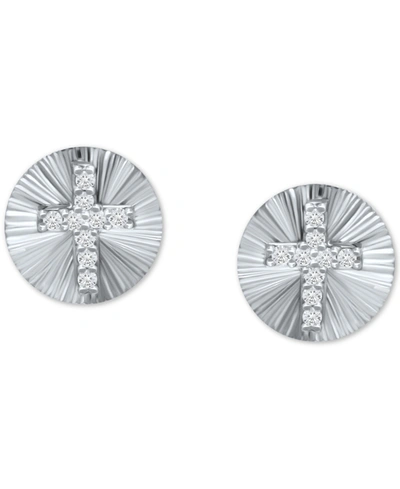 Giani Bernini Cubic Zirconia Cross Disc Stud Earrings, Created For Macy's In Sterling Silver