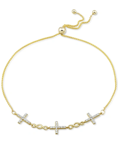 Macy's Diamond Cross Bolo Bracelet (1/4 Ct. T.w.) In 10k Gold In Yellow Gold