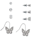 Macy's 4-pc. Set Cubic Zirconia Stud & Butterfly Drop Earrings In Silver Plate In Silver