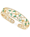 Macy's Emerald (1-7/8 Ct. T.w.) & White Topaz (1-5/8 Ct. T.w.) Openwork Cuff Bangle Bracelet In 14k Gold-pl In Emerald