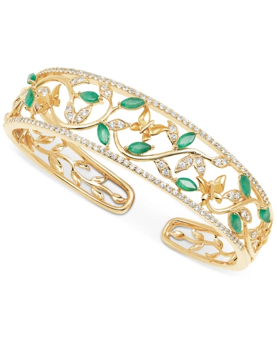 Macy's Emerald (1-7/8 Ct. T.w.) & White Topaz (1-5/8 Ct. T.w.) Openwork Cuff Bangle Bracelet In 14k Gold-pl