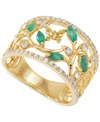 Macy's Emerald (3/8 Ct. T.w.) & White Topaz (1/2 Ct. T.w.) Openwork Ring In 14k Gold-plated Sterling Silver In Emerald