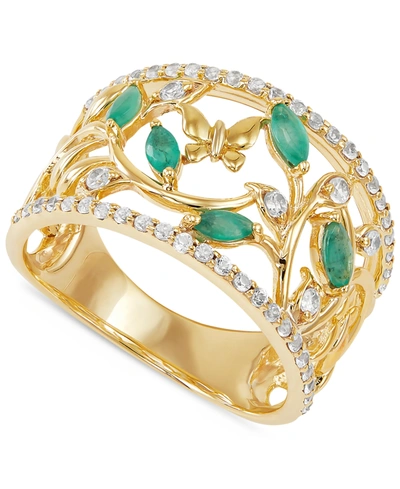 Macy's Emerald (3/8 Ct. T.w.) & White Topaz (1/2 Ct. T.w.) Openwork Ring In 14k Gold-plated Sterling Silver