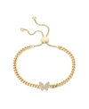 UNWRITTEN GOLD FLASH-PLATED CUBIC ZIRCONIA PAVE BUTTERFLY CURB CHAIN ADJUSTABLE BOLO BRACELET