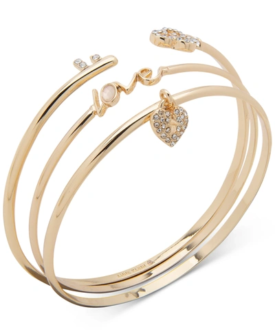 Anne Klein Gold-tone 3-pc. Set Pave & Stone Love Bangle Bracelets In Crystal