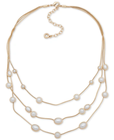 Anne Klein Stone Embellished Layered Necklace, 15-1/4" + 3" Extender In Tan/beige