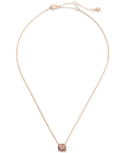 Kate Spade Gold-tone Square Glitter Stone Mini Pendant Necklace, 17" + 3" Extender In Rose Gold