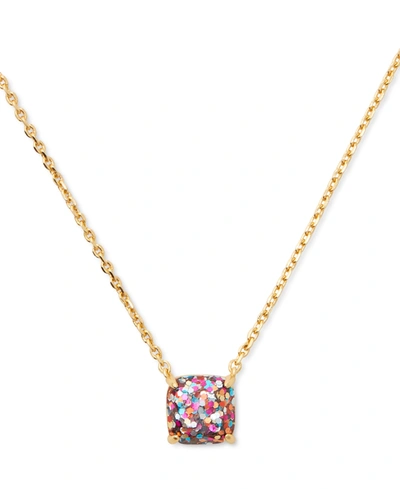Kate Spade Gold-tone Square Glitter Stone Mini Pendant Necklace, 17" + 3" Extender In Gold Glitter