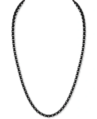 Macy's Men's Two-tone Box Link 22" Chain Necklace In Stainless Steel & Black Ion-plate