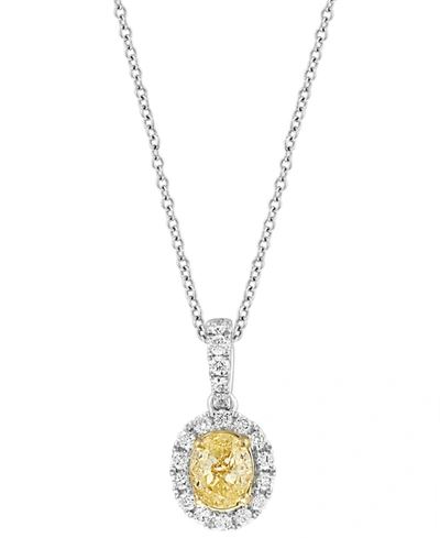 Effy Collection Effy Yellow & White Diamond Halo 18" Pendant Necklace (3/8 Ct. T.w.) In 14k Gold & White Gold In White And Yellow Gold