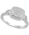 Macy's Diamond Square Halo Cluster Engagement Ring (1 Ct. T.w.) In 14k White Gold In White Gold