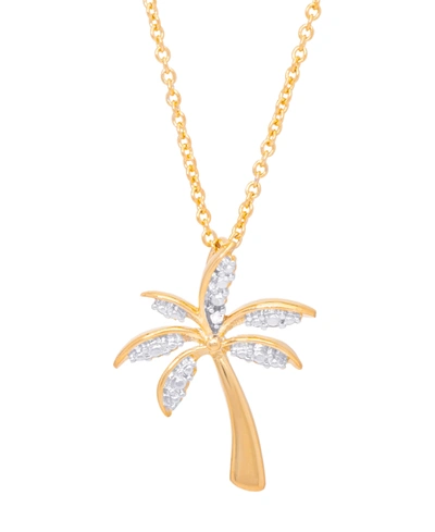 Macy's Diamond Accent Palm Tree Pendant 18" Necklace In Gold Plate