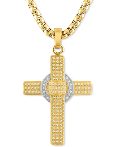 Macy's Men's Diamond Cross 22" Pendant Necklace (1 Ct. T.w.) Stainless Steel & Gold-tone Ion-plate