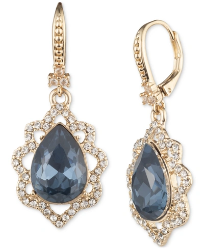 Marchesa Gold-tone Crystal & Pear-shape Stone Drop Earrings In Blue