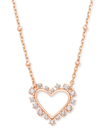 Kendra Scott Cubic Zirconia Heart 19" Adjustable Pendant Necklace In Rose Gold