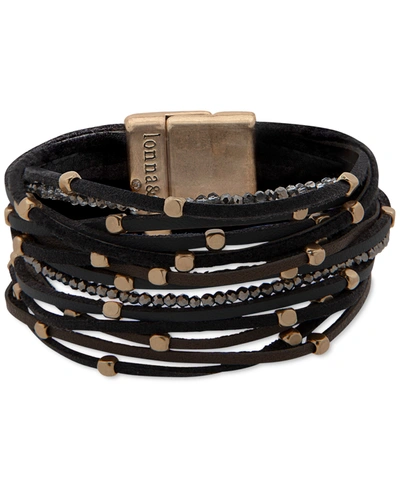 Lonna & Lilly Gold-tone Beaded Suede Multi-row Magnetic Flex Bracelet In Black