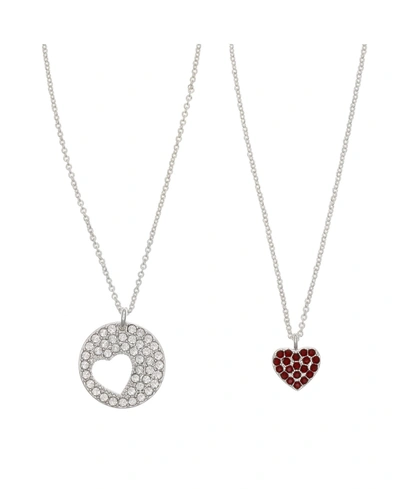 Fao Schwarz Women's Heart Pendant With Cubic Zirconia Stone Accents Necklace Set, 2 Piece In Red