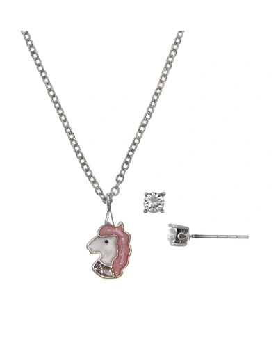 Fao Schwarz Women's Fine Silver Plated Necklace And Earrings Set, 2 Piece In Pink
