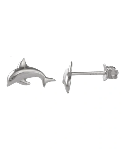Fao Schwarz Women's Sterling Silver Dolphin Stud Earrings With Crystal Stone Accent In Silver-tone