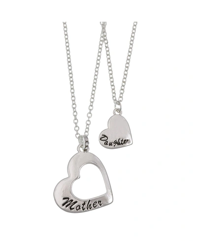 Fao Schwarz Mother And Daughter Silver Tone Heart Pendant Necklace Set, 2 Piece In Silver-tone