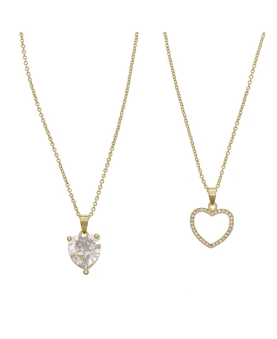 Fao Schwarz Women's Heart Pendant With Crystal Stones Necklace Set, 2 Piece In Gold-tone
