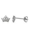 FAO SCHWARZ WOMEN'S STERLING SILVER CROWN STUD EARRINGS WITH CRYSTAL STONE ACCENT