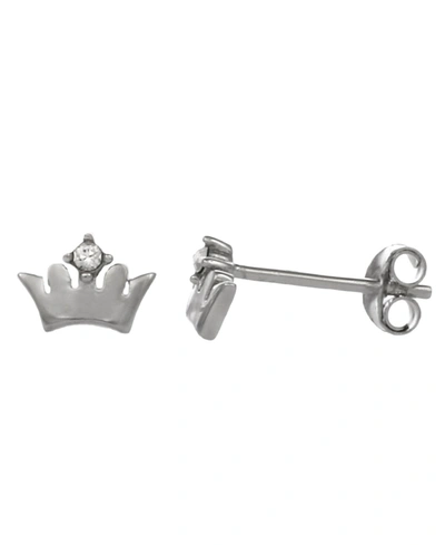 Fao Schwarz Women's Sterling Silver Crown Stud Earrings With Crystal Stone Accent In Silver-tone