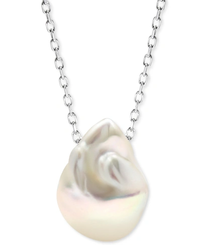 Macy's Cultured Freshwater Baroque Pearl (13-15mm) 18" Pendant Necklace In Sterling Silver
