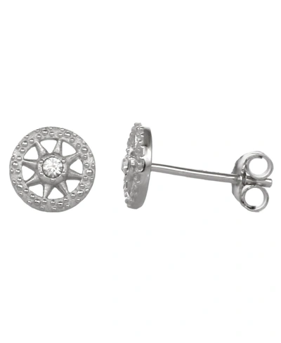 Fao Schwarz Women's Sterling Silver Round Stud Earrings With Crystal Stone Accent In Silver-tone
