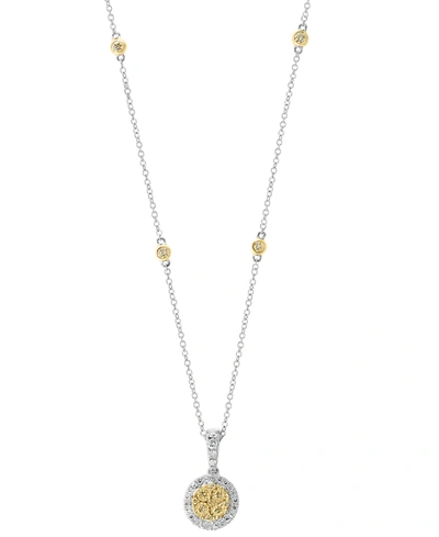 Effy Collection Effy White And Yellow Diamond 18" Pendant Necklace (5/8 Ct. T.w.) In 14k White & Yellow Gold In Two Tone