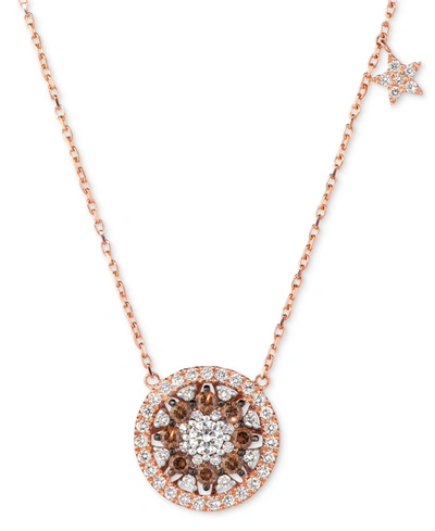 Le Vian Chocolate Diamond (1/4 Ct. T.w.) & Vanilla Diamond (3/8 Ct. T.w.) Star Halo Cluster 17" Pendant Neck In Rose Gold