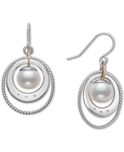 Belle De Mer Cultured Freshwater Pearl (8mm) & Diamond Accent Orbital Drop Earrings In 14k Gold & St In Silver