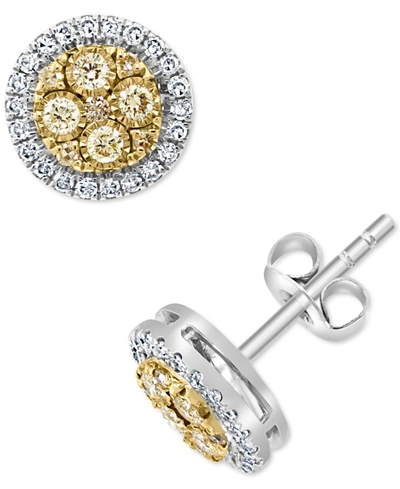 Effy Collection Effy Yellow & White Diamond Halo Cluster Stud Earrings (3/8 Ct. T.w.) In 14k Gold And White Gold In Two Tone
