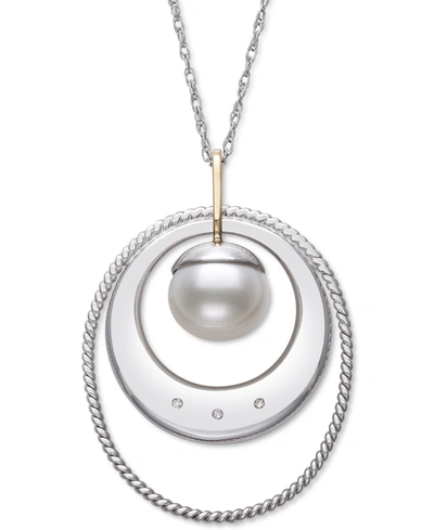 Belle De Mer Cultured Freshwater Pearl (9mm) & Diamond Accent 18" Pendant Necklace In 14k Gold & Ste In Silver