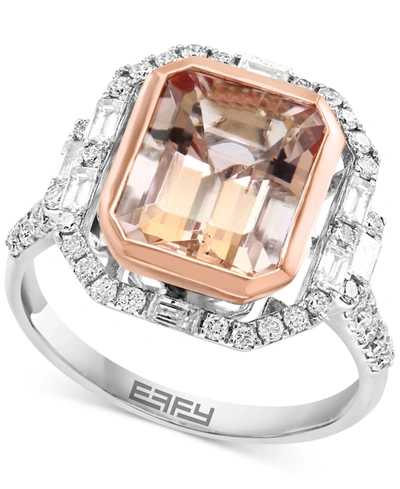 Effy Collection Effy Morganite (2-1/10 Ct. T.w.) & Diamond (3/8 Ct. T.w.) Ring In 14k Rose & White Gold