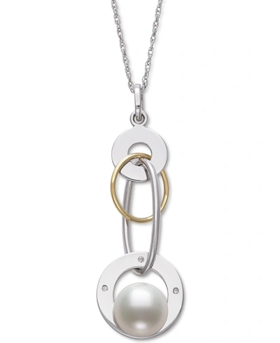 Belle De Mer Cultured Freshwater Pearl (8mm) & Diamond Accent 18" Pendant Necklace In 14k Gold & Ste In Silver