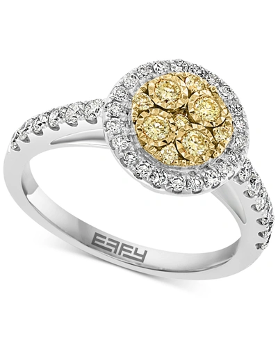 Effy Collection Effy Yellow & White Diamond Halo Cluster Ring (5/8 Ct. T.w.) In 14k White & Yellow Gold In Two Tone