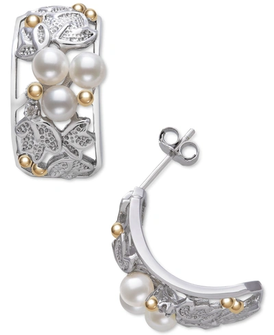 Belle De Mer Cultured Freshwater Pearl (3-1/2 - 4mm) & Cubic Zirconia Curved Drop Earrings In Sterli In Silver