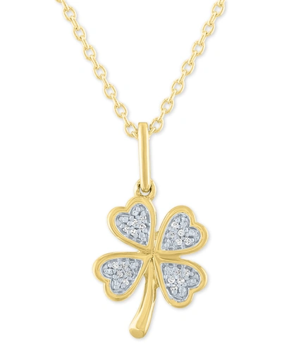 Macy's Diamond Accent Clover Pendant Necklace In 14k Gold-plated Sterling Silver, 16" + 2" Extender