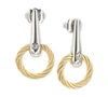 CHARRIOL WHITE TOPAZ ACCENT CIRCLE DROP EARRINGS IN PVD STAINLESS STEEL & GOLD-TONE