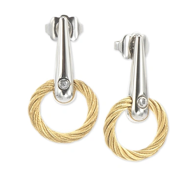 Charriol White Topaz Accent Circle Drop Earrings In Pvd Stainless Steel & Gold-tone In Gold,stainless Steel