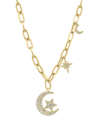 Effy Collection Effy Diamond Star And Moon Charm 18" Pendant Necklace (1/3 Ct. T.w.) In 14k Gold In Yellow Gold