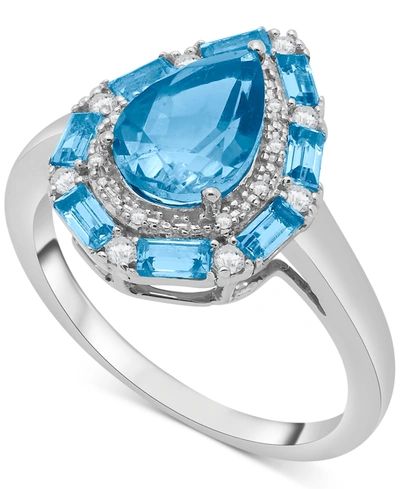 Macy's Swiss Blue Topaz (3-3/8 Ct. T.w.) & White Topaz (1/6 Ct. T.w.) Teardrop Halo Ring In Sterling Silver