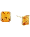 Macy's Citrine (4-1/3 Ct. T.w.) & Diamond (1/10 Ct. T.w.) Stud Earrings In 14k Gold In Citrine