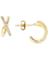 Macy's Cubic Zirconia Crossover Extra Small Huggie Hoop Earrings, 0.43" In Gold Over Silver