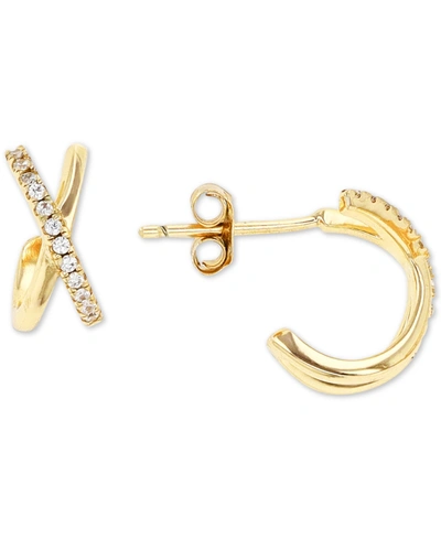 Macy's Cubic Zirconia Crossover Extra Small Huggie Hoop Earrings, 0.43" In Gold Over Silver