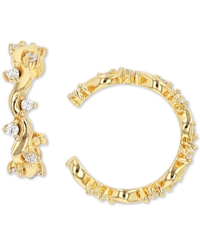 Macy's Cubic Zirconia Floral Twisted Ear Cuffs In Gold Over Silver