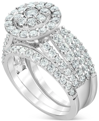Macy's Diamond Halo Cluster Bridal Set (3 Ct. T.w.) In 14k White Gold